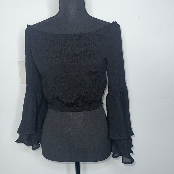 Tops - Fun Flirty Off the Shoulder Crop Top with Gothic Sleeves